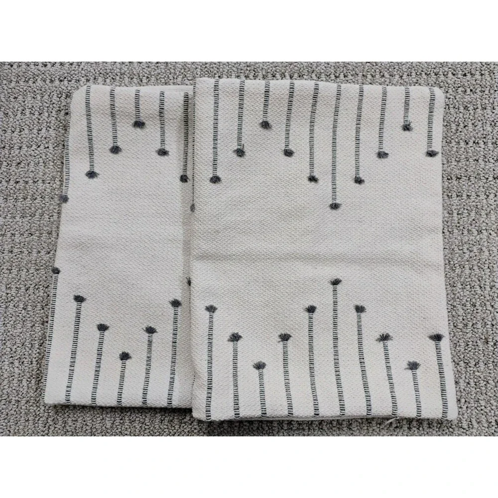 Set Of 2 Gray & White Boho Rectangle Pillow Covers 12x19